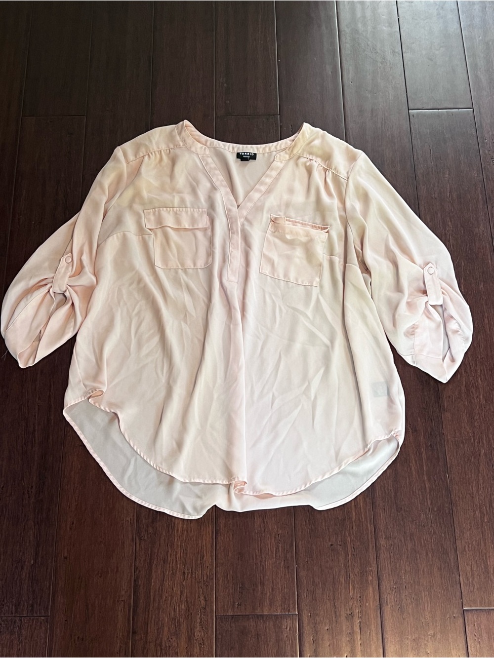 torrid Light Pink V-Neck Roll-Tab Blouse